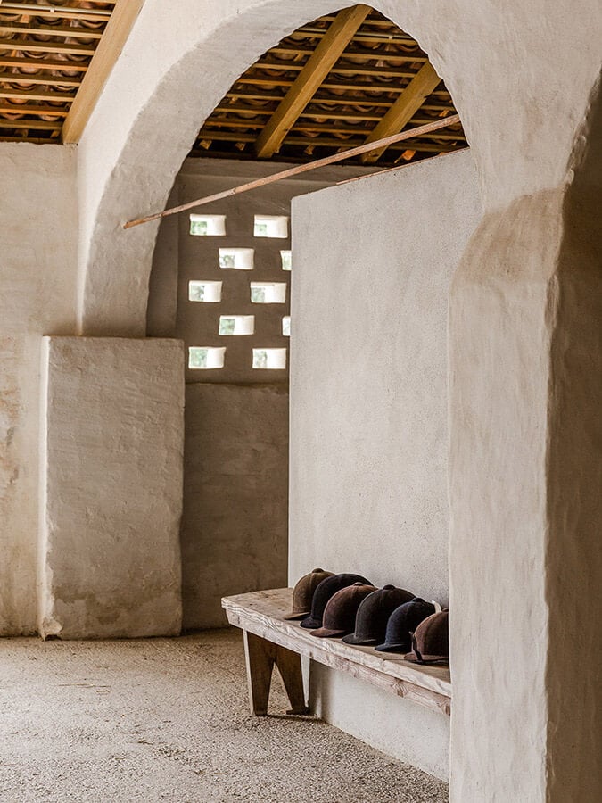 Stables and riding helmets at Sao Lourenco do Barrocal in Portugal