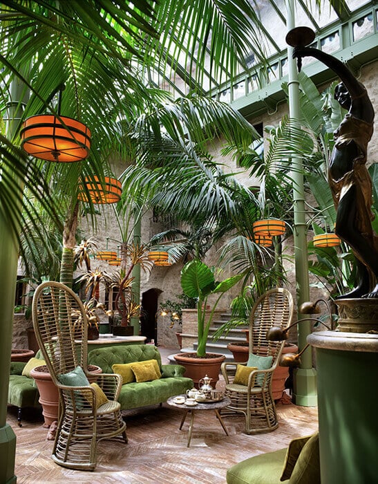 Palm Court Bar at Castello di Reschio, Umbria, Italy.