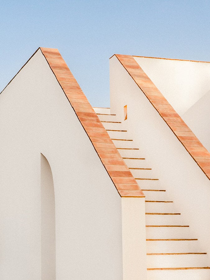 Architectural photo of exterior stairs of Casa Modesta. Captured by Ash James